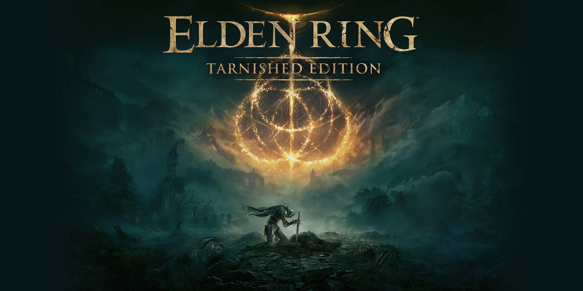 Official Elden Ring Tarnished Edition artwork featuring a lone warrior beneath the glowing Elden Ring symbol ahead of its Nintendo Switch 2 release.