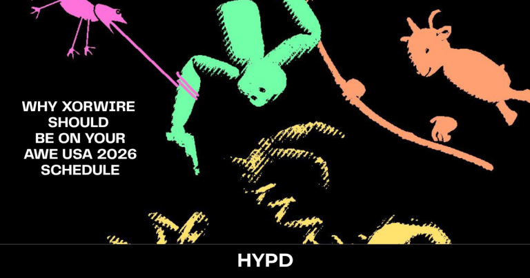 HYPD gaming blog header promoting XORWIRE's appearance at AWE USA 2026, featuring stylised High Horns-inspired artwork with mountain goats, climbing elements, and bold event-focused typography.