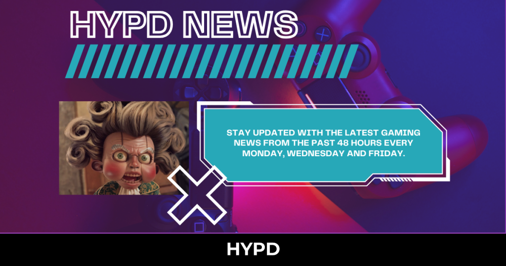 HYPD News graphic featuring Gaming World News highlights from the last 48 hours, including the Xbox Games Showcase, with a gaming controller background and a stylised animated character.