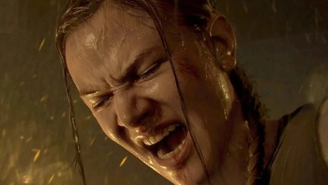 Close-up image of Abby from The Last of Us Part 2 during an intense action sequence, accompanying news about the upcoming fan-made multiplayer mod for PC.