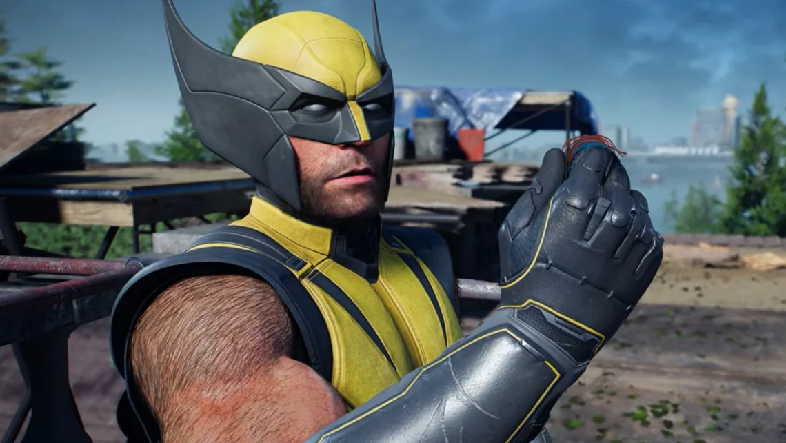 Marvel’s Wolverine wearing his iconic yellow suit during a gameplay reveal, showcasing detailed character visuals and the darker tone of the upcoming action-adventure game.