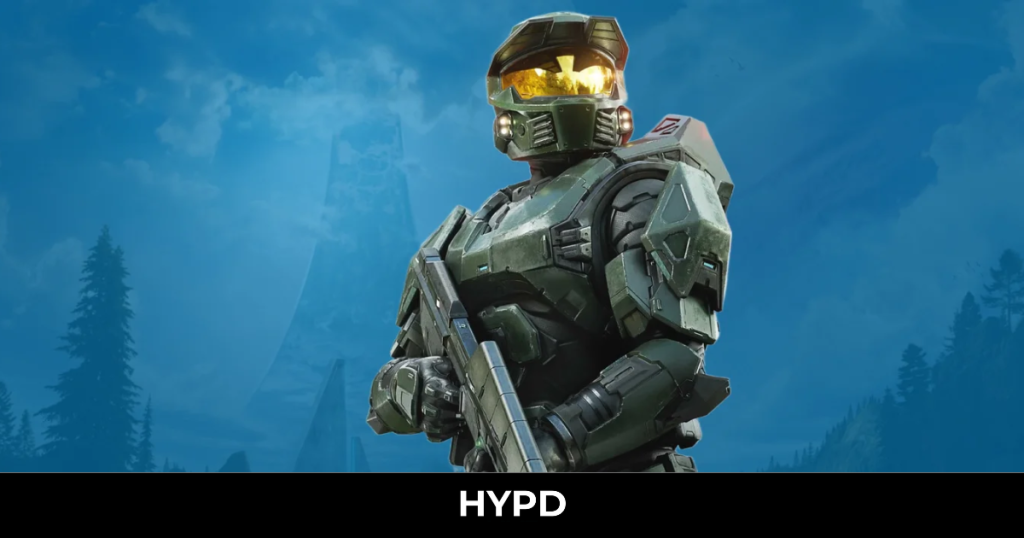 Master Chief standing in front of the Halo ring in Halo: Campaign Evolved, showcasing the game's updated visuals and iconic sci-fi setting.