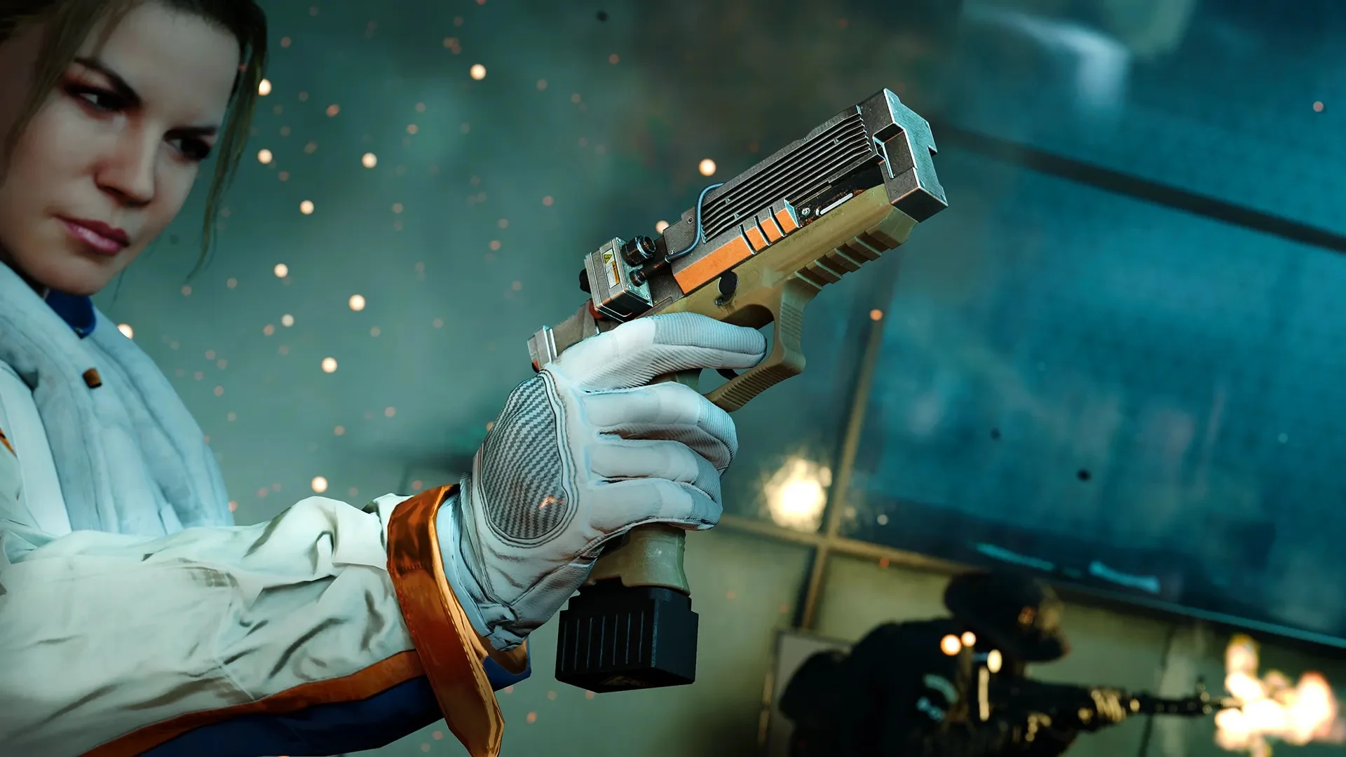 A soldier aims a futuristic weapon in Call of Duty: Black Ops 7 as the game introduces three new multiplayer matchmaking systems.