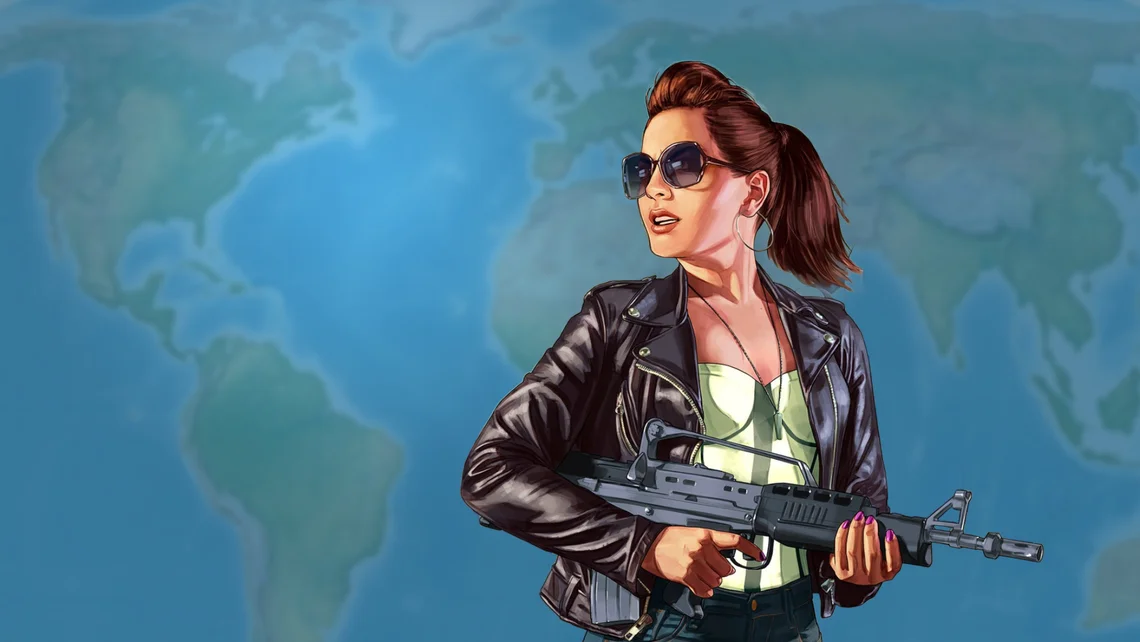 Official GTA 6 promotional artwork illustrating Rockstar's regional download code guidance for PlayStation 5 retail pre-orders.