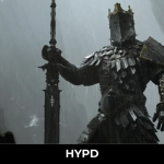 Armoured warrior wielding a large sword in the rain in Mortal Shell 2.