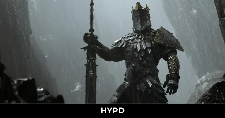 Armoured warrior wielding a large sword in the rain in Mortal Shell 2.