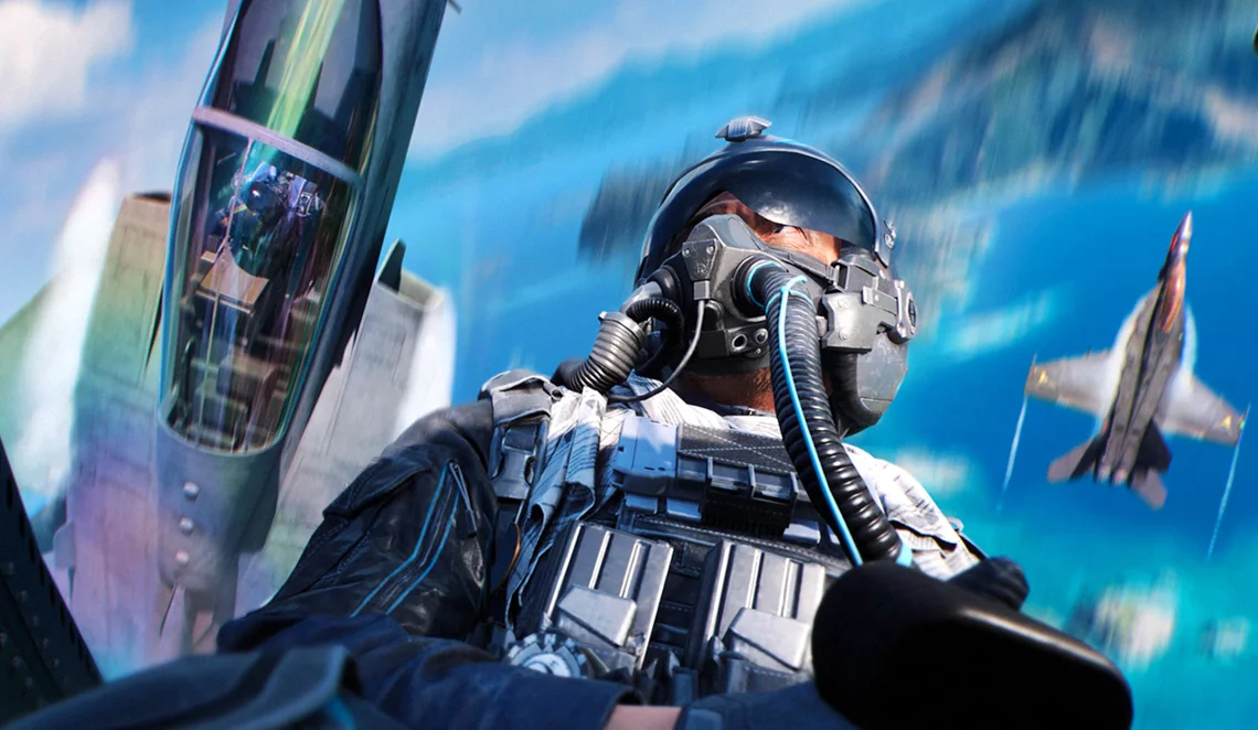 Battlefield 6 pilot in a fighter jet during aerial combat gameplay