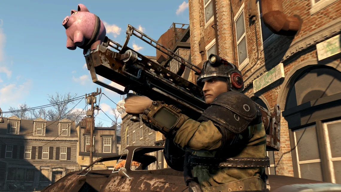 Fallout 4 character carrying a weapon as Bethesda prepares its latest game update
