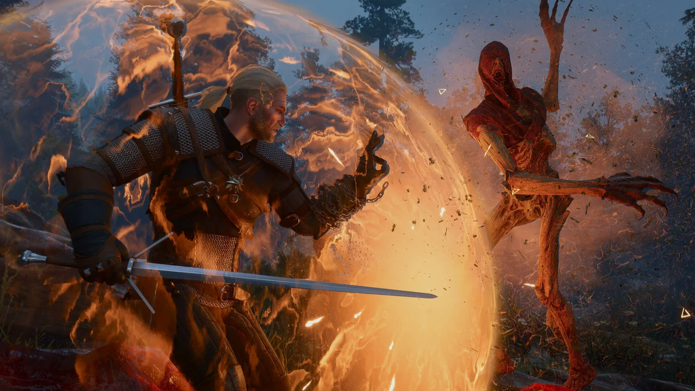Geralt facing monsters in The Witcher 3: Songs of the Past expansion.