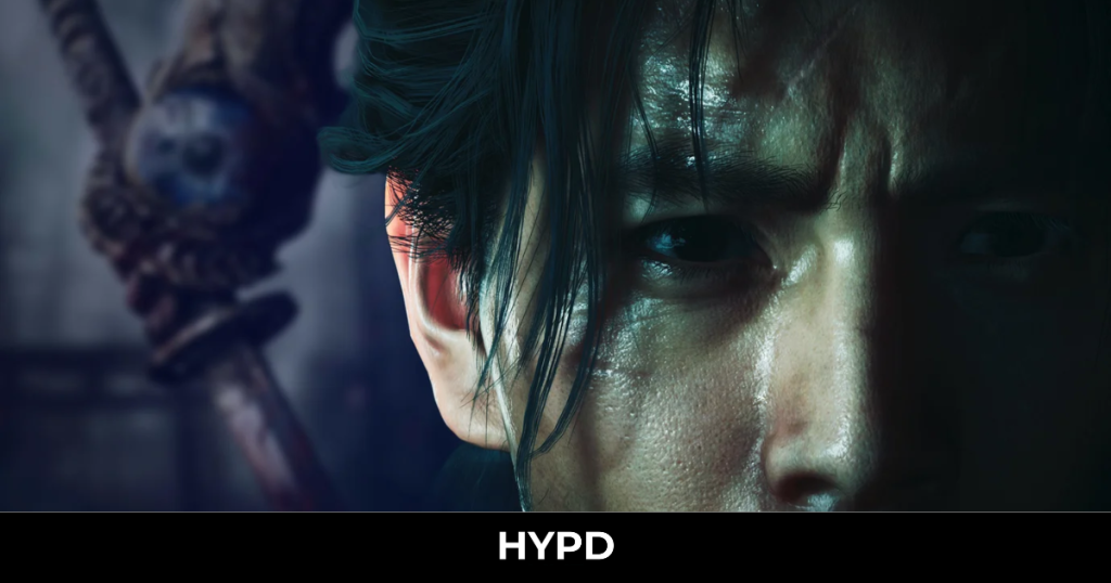 Close-up of Miyamoto Musashi in Onimusha: Way of the Sword with a demonic enemy in the background.