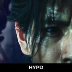 Close-up of Miyamoto Musashi in Onimusha: Way of the Sword with a demonic enemy in the background.